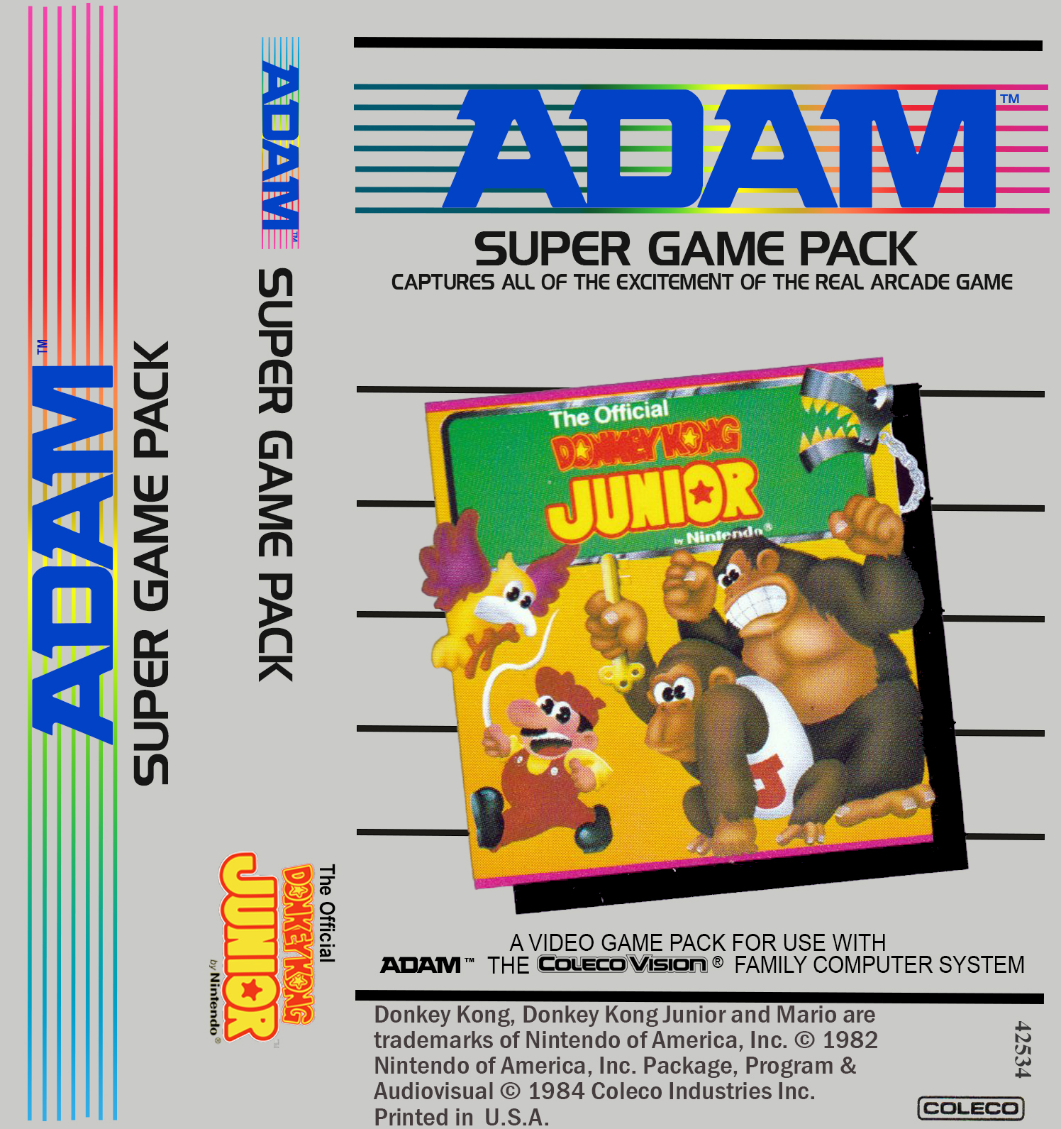 Donkey Kong Jr J-Card for ColecoVision ADAM